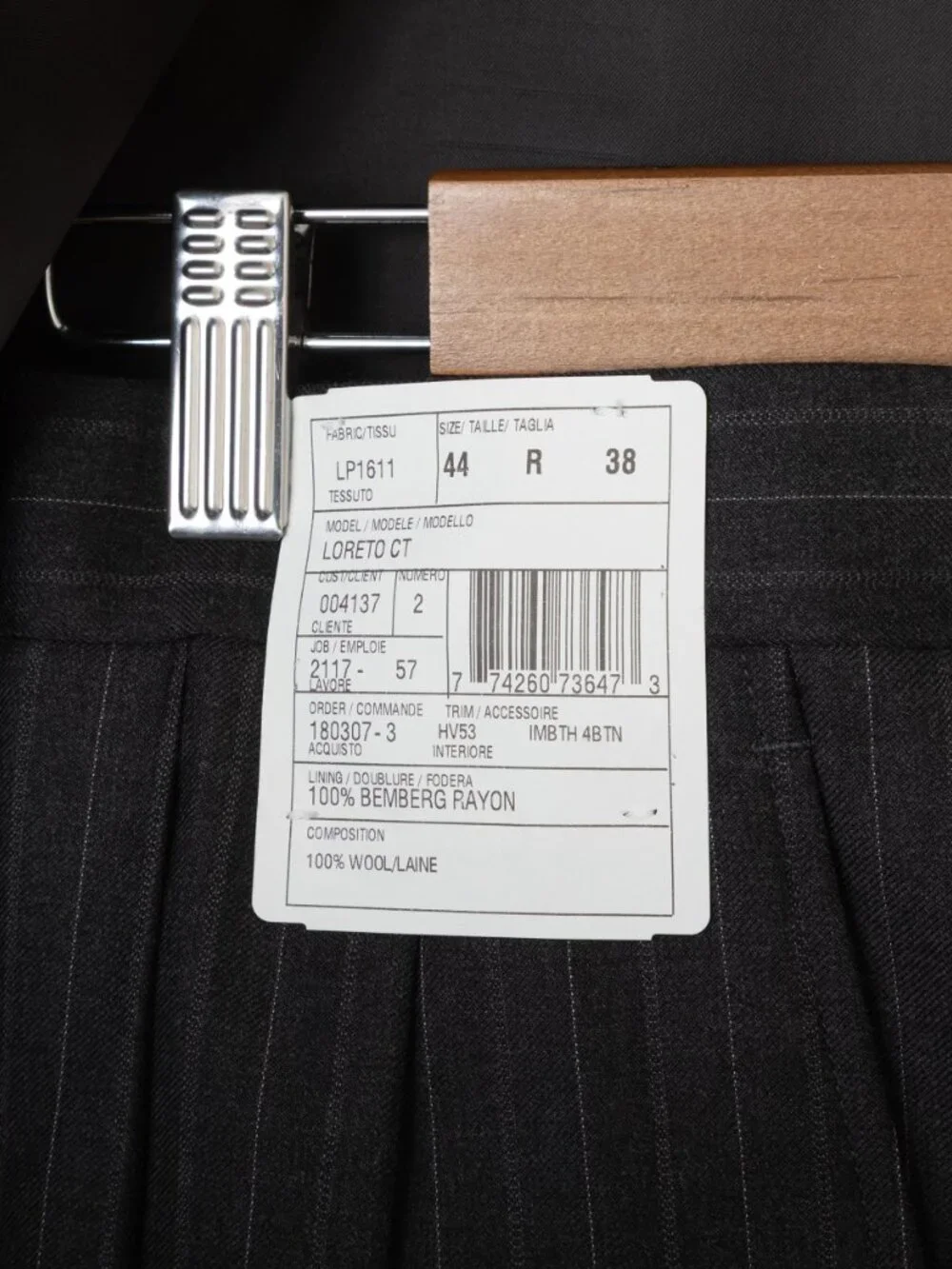 NWT Jack Victor Mens Suit 44R 38W Loro Piana Zelander Wool Charcoal Pinstripe